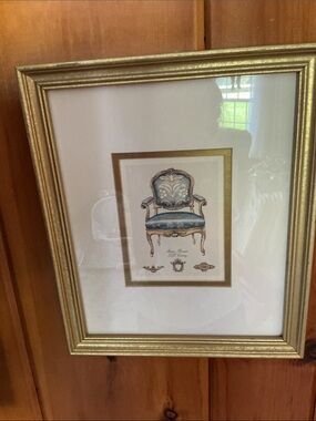 Vintage Rare prints Gold Framed Pink and Blue Chair Wall Art -